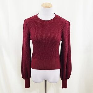 525 America metallic red bishop sleeve sweater XS
